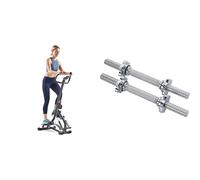 Sunny Health & Fitness Stair Stepper w/Handlebar, Extended Step Range Machine for Climbing Exercise + 35.5 cm Threaded Chrome Dumbbell Bar