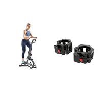 Sunny Health & Fitness Stair Stepper w/Handlebar, Extended Step Range Machine for Climbing Exercise + Locking Collar Clamps with Quick Release for Olympic Barbells for Pro Training