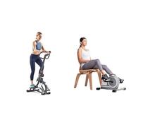 Sunny Health & Fitness Stair Stepper w/Handlebar, Extended Step Range Machine for Climbing Exercise + Magnetic Under Desk Mini Exercise Cycle Bike, Dual Function Pedal Exerciser w/Digital Monitor