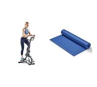 Sunny Health & Fitness Stair Stepper w/Handlebar, Extended Step Range Machine for Climbing Exercise + Yoga Mat - Blue