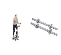 Sunny Health & Health Twister Stepper Machine, Height Adjustable Stepper, Stairs Step Exercise + 35.5 cm Threaded Chrome Dumbbell Bar