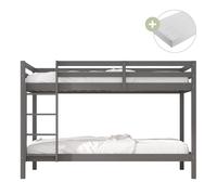 Sunny Jip Literas, gris | Para ninos - 2 colchones hibridos de 90 x 200 incluidos (14 cm, espuma hibrida, funda de poliester) | Dimensiones totales: 208 x 97 x 140 cm