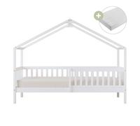 Sunny Kae Cama con barrera de seguridad, blanco | Colchon hibrido 90 x 200 incluido (14 cm, espuma hibrida, funda de poliester) | Dimensiones totales: 207 x 96 x 156,5 cm
