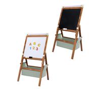 Sunny Lara Caballete infantil de madera, marron | Pizarra blanca/negra y rollo de papel | Pizarra magnetica con tizas, rotuladores, borrador e imanes | 52 x 40 x 102 cm
