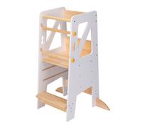 Sunny Liv Torre de aprendizaje en color natural /blanca| Silla didactica para ninos | Plataforma regulable en altura con 3 niveles | 44 x 40 x 90 cm