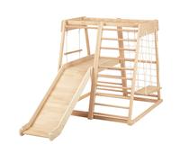Sunny Mickie Torre de escalada con Tobogan, columpio y escalera de cuerda en madera natural | estructura de escalada de interior para ninos con Tobogan reversible | Juguete Montessori