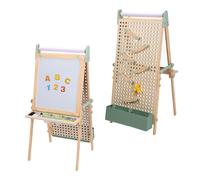 Sunny Mika Caballete infantil de madera, panel perforado, beige | Doble cara: pizarra blanca/negra | Pizarra magnetica, rollo de papel, tizas, rotuladores, borrador e imanes | 47 x 41 x 145 cm
