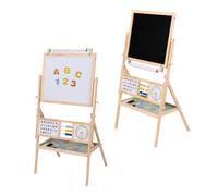Sunny nola Caballete infantil de madera, beige | Pizarra blanca/negra y rollo de papel | Pizarra magnetica, reloj y pizarra alfabetica | 46 x 56 x 103 cm