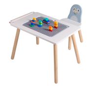 Sunny Pip escritorio infantil con silla de madera azul claro/blanco | Mesa de juegos multifuncional para ninos pequenos, con tablero de construccion para bloques, bandeja reversible | 65 x 40 x 44 cm