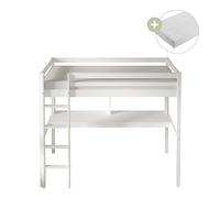 Sunny Sil Cama alta con escritorio, blanco | Cama infantil - Colchon hibrido 90 x 200 incluido (14 cm, espuma hibrida, funda de poliester) | Dimensiones totales: 208 x 100 x 172 cm
