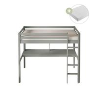 Sunny Sil Cama alta con escritorio, gris | Cama infantil - Colchon hibrido de 90 x 200 incluido (14 cm, espuma hibrida, funda de poliester) | Dimensiones totales: 208 x 100 x 172 cm