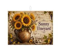 Sunny Vineyard - Tapetes de secado de platos para encimera de cocina, tapete escurridor de platos absorbente floral, almohadilla de secado de microfibra rústica para protector de barra de café, 45,7 x