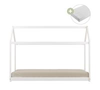 Sunny Zoey Cama alta, blanco | Cama alta en el suelo - Colchon hibrido 90 x 200 incluido (14 cm, espuma hibrida, funda de poliester) | Dimensiones totales: 206 x 98 x 154 cm