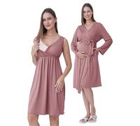 SUNNYBUY Camisón de maternidad y lactancia con bata, 2 piezas, juego de vestido de noche 3 en 1 para embarazo, parto y lactancia, ropa de dormir hospital, altrosa, M