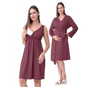 SUNNYBUY Conjunto de camisón y bata de maternidad 2 piezas | Set de 3 en 1 de camisón para embarazo, posparto y lactancia, ropa de noche para el hospital, rojo oscuro, XL