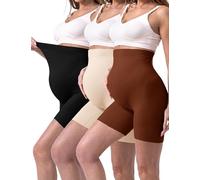 SUNNYBUY Faja moldeadora de maternidad para vestidos, sin costuras, ropa interior de embarazo a mitad del muslo, soporte sobre el vientre, 3pk-negro+piel+chocolate, XL
