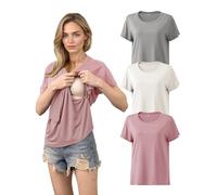 SUNNYBUY Still - Juego de 3 camisetas de lactancia de manga corta para mujer, ropa de maternidad cómoda para embarazo y lactancia, Gris+blanco crem rosa viejo, XL