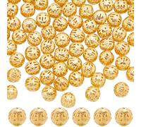 SUNNYCLUE 1 B0X 120 piezas de Cuentas de Bolas de Filigrana Cuentas Huecas Doradas Espaciadores de Agujeros Pequeños Redondos de Metal de Latón Dorado Cuentas Sueltas para Manualidades de Bricolaje Pu