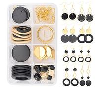 SUNNYCLUE 1 Bo?Te Bricolage 8 Paires Kit Fabrication Boucles d'oreilles Géométriques Losange Rond Pendentifs Breloques Résultats de Bijoux Pendants Géométrie Accessoires Couleur Noire pour Femmes