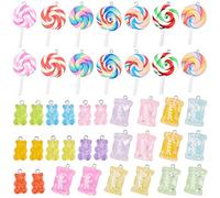 SUNNYCLUE 1 boîte 42 pièces Bonbons Sucrés Charmes Sucette Gommeuse Ours Résine Slime Charmes Polymère Argile Pendentifs pour Boucle d'oreille Bracelet Bricolage Fabrication de Bijoux