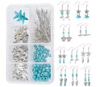 SUNNYCLUE 1 boîte Bricolage 10 Paires Boucles d'oreilles D'Été Océan Pendantes Kit Fabrication de Sirènes Émaillées Hippocampes Étoile de Mer Pendentif Breloques en Laiton Liens Géométriques
