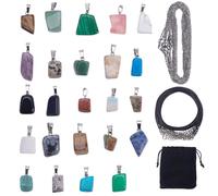 SUNNYCLUE 1 Bolsa 24 Juegos 24 Estilos Forma Irregular Sanación Gemstone Chakra Beads Crystal Stone Charms Colgantes con 12pcs Cadena de Acero Inoxidable Y 12pcs Collar de Cordón de Cuero para Joyas