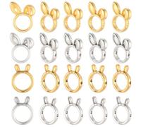 SUNNYCLUE 1 Box 80Pcs 4 Styles Circle Round Bead Frame Bunny Ear Beads Bulk Silver Gold Metal Cute Rabbits Small Connector Link Beading Frames Spacers for Jewellery Making DIY Craft Necklace Earrings