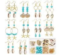 SUNNYCLUE 1 Caja 10 Pares DIY Turquesa Colgantes Kit de Inicio para Hacer Colgantes de Conchas Naturales Encantos del Océano Cuentas de Vidrio A Granel para Kits de Fabricación de Joyas Principiantes