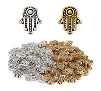 SUNNYCLUE 1 Caja 100 Piezas 2 Colores Hamsa Mano Cuentas Aleación Mano de Fátima Miriam Espaciador Suelto Abalorios Chakra Estilo Tibetano para Fabricación de Joyas Pulseras Collares Manualidades
