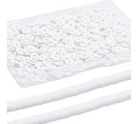 SUNNYCLUE 1 Caja 1000 Piezas + Cuentas Heishi Blancas Cuentas de Arcilla Cuentas de Arcilla Heishi de 8 mm Cuentas Heishi A Granel Cuentas de Disco Plano Cuentas de Vinilo Heishi Espaciador Cuentas Su