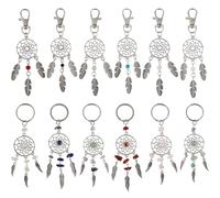 SUNNYCLUE 1 caja 12 estilos Llavero Atrapasueños Llaveros de Piedra de Estilo Bohemio Cuentas de Piedras Preciosas con Chips Naturales A Granel Llavero con Dijes de Plumas Cuentas de Chakra de Cristal