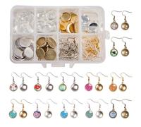 SUNNYCLUE 1 Caja 120 Piezas Cabujones Pendientes Kit Fabricación de Joyas Bisuteria Incluir Bisel de 40pcs & 40pcs 12mm Cabujones de Vidrio, Pendientes Ganchos (Pendiente Colgantes), 4 Color