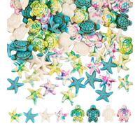 SUNNYCLUE 1 Caja, 120 Unidades, 8 Colores de Cuentas de Tortuga Marina, Cuentas de Estrella de Mar, Turquesa Sintética, Azul Y Verde, Piedras Preciosas, Animales Marinos, Estrellas de Mar Y Tortugas,