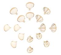 SUNNYCLUE 1 Caja 16 Piezas de Encantos de Concha de Mar Ovalados Conectores En Espiral de Playa de Océano Colgante Encantos de Conchas de Concha con Fianza de Bucle Dorado Plateado para Hacer Joyas