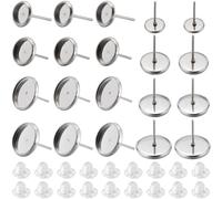 SUNNYCLUE 1 caja, 160 piezas de 6 mm, 8 mm, 10 mm, 12 mm, Espacios En Blanco para Pendientes de Tuerca con 160 piezas de Respaldos de Pendientes de Silicona, Ajuste de Cabujón Plateado, Postes de Pend