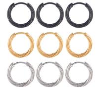 SUNNYCLUE 1 caja 18pcs Huggie arol pendiente arol pendientes conjunto 10mm torsión oído hallazgos con 316 clavijas de acero inoxidable para la joyería que hace accesorios mujeres adultos DIY colgar jo