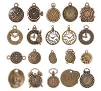 SUNNYCLUE 1 caja, 2 juegos, 40 piezas, Dijes de Esfera de Reloj, Dijes Steampunk, A Granel, Bronce Envejecido, Reloj Retro, Engranaje, Rueda Dentada, Steam Punk, Relojes Redondos, Dijes para Hacer Joy