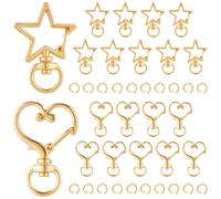 SUNNYCLUE 1 Caja, 20 Juegos, 2 Estilos, Llavero con Forma de Estrella, Cierre Giratorio de Corazón, Llaveros de Metal Dorado A Granel, Hebillas, Anillos de Salto de Resorte, Accesorios para Llaveros,