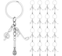 SUNNYCLUE 1 Caja 20 Piezas Conjunto de Llaveros de Música de Metal, Notas Musicales, Llaveros en Serie, Plateado Antiguo, Punk, Musical, Microfono, Charme con Colgantes para Llaves, Cadenas de Llaves