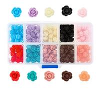 SUNNYCLUE 1 Caja 200 Piezas 10 Colores Rosa Flor Cuentas de Resina Cabujones de Espalda Plana Adorno Floral Rosa Cuentas Sueltas para Bricolaje Joyería Collar Pulsera Fabricación de Álbumes