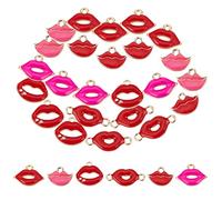 SUNNYCLUE 1 Caja 30 Piezas 4 Estilos Encantos de Labios Sexy Labios Rojos Colgantes Aleación Esmalte Colorido Rosa Beso Boca Encanto Diamantes de Imitación Brillantes para Fabricación de Joyas