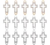 SUNNYCLUE 1 CAJA 30 UNIDS Mini Rshinestone Cross Charms Conector de Crucifijo de Metal Enlaces Huecos Rosario Aleación Dorada Plata Brillante Pequeño Charm para Hacer Joyas Charms Pendientes Collar Pu