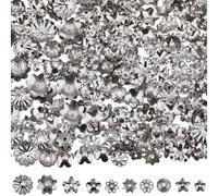 SUNNYCLUE 1 Caja 300 Piezas 10 Estilos Tapas de Cuentas de Flores Cuentas Espaciadoras de Plata A Granel Filigrana de Múltiples Pétalos Tapas de Cuentas de Acero Inoxidable Florales Hallazgos para la
