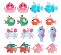 SUNNYCLUE 1 Caja 32 Piezas 8 Estilos Encantos de Resina Del Océano Encantos de Animales Marinos Verano Hawaii Pescado Caballito de Mar Pulpo Cangrejo Encanto para Fabricación de Joyas Dijes Mujeres DI