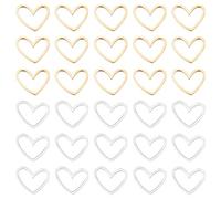SUNNYCLUE 1 Caja 40 Piezas Biseles Abiertos Encantos de Corazón Anillos de Enlace Marco de Encanto de Corazón de Acero Inoxidable Conectores de Enlaces de Amor Encanto de Metal de San Valentín para Jo