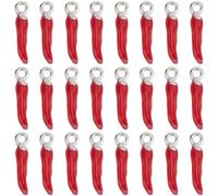 SUNNYCLUE 1 Caja 40 Piezas Dijes de Pimienta Dijes de Verduras Esmalte de Aleación Cuerno Italiano Rojo Miniatura 3D Realista Chile Picante Dije de Comida de la Suerte para Hacer Joyas Dijes Manualida