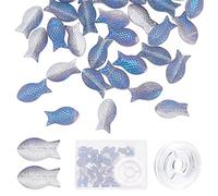 SUNNYCLUE 1 Caja 50 uds Cuentas de Pescado de Vidrio Cuentas de Vidrio Electrochapadas de Verano Medio Transparente Tallado Azul Esmerilado Cuenta para Hacer Joyas Océano Animal Hilo Elástico Kit de