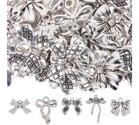 SUNNYCLUE 1 Caja 50Pcs 5 Estilos Bowknot Encantos Arcos de plata a granel pequeños de aleación de metal de estilo tibetano cuelgan Colgantes arco para la joyería de la fabricación de suministros de br