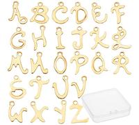 SUNNYCLUE 1 Caja 52 Piezas 26 dijes de Letras del Alfabeto Acero Inoxidable AZ Metal ABC Colgantes Mini Iniciales Cuentas Sueltas con Orificio para Hacer Joyas Personalizadas Suministros de Collar