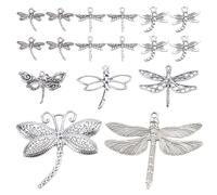 SUNNYCLUE 1 Caja 52 Piezas 8 Estilos Dijes de Libélula Dijes de Insectos A Granel Aleación Estilo de Plata Tibetana Encanto de Insecto Volador Vintage Bohemio para Hacer Joyas Suministros de Encantos